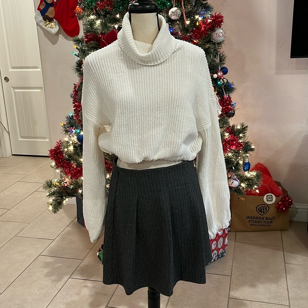 CUTE PLEATED PIN Striped GREY PLEATED ELASTIC WAIST SKIRT🧡